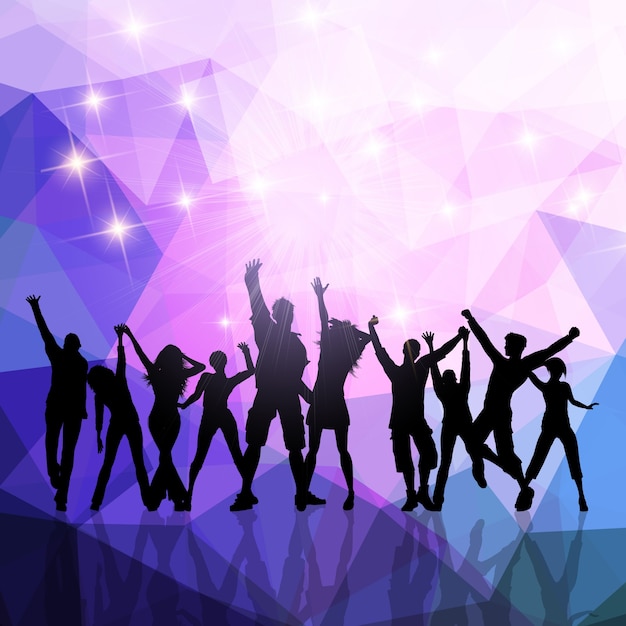 Silhouettes of a party crowd on a low poly background