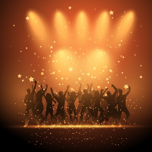 Free vector silhouettes of party people dancing on a starry background