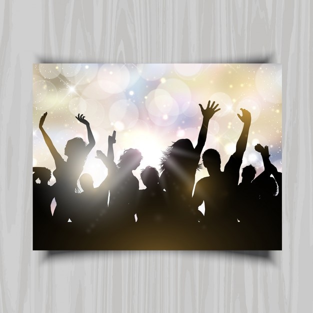 Free vector silhouettes of people dancing on a bokeh lights background