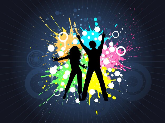 Silhouettes of people dancing on grunge background