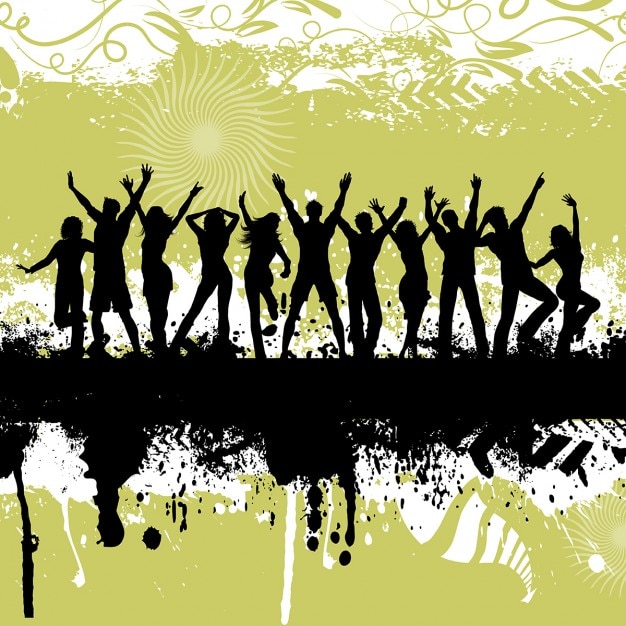 Silhouettes of people dancing on grunge background