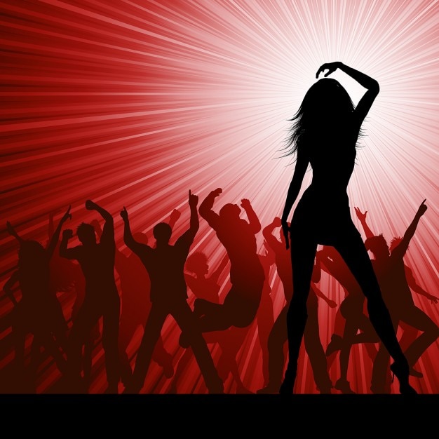 Free vector silhouettes of people dancing on red background