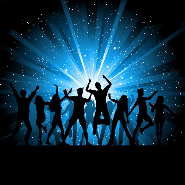 Free Vector silhouettes of people dancing on starry background
