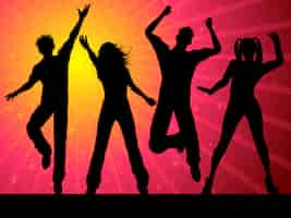 Free vector silhouettes of people dancing on starry background