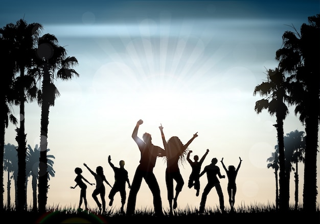 Free vector silhouettes of people dancing on a summer background