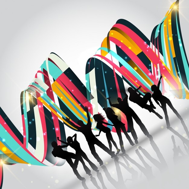 Free Vector silhouettes of people dancing with geometric shapes