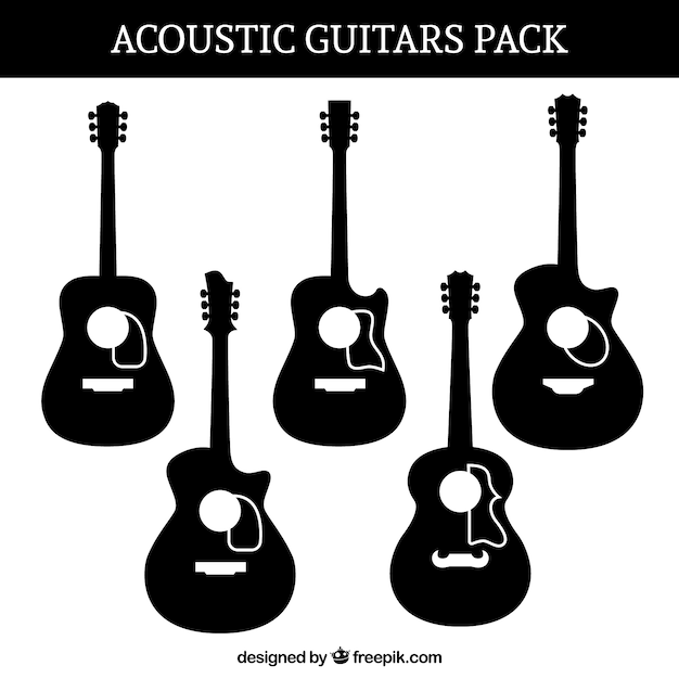 Free vector silhouettes set of acoustic guitars