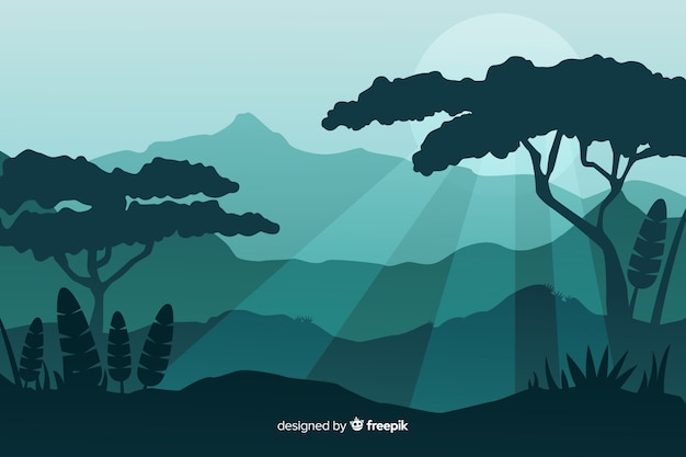 Free vector silhouettes of tropical forest trees at sundown