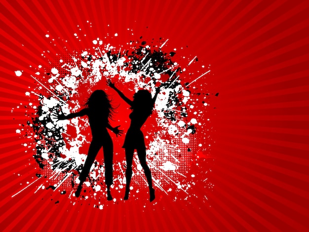 Silhouettes of two females on a grunge background