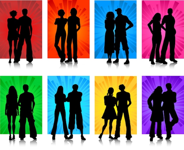 Free vector silhouettes of various couples