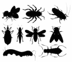 Free vector silhouettes of various insects collection