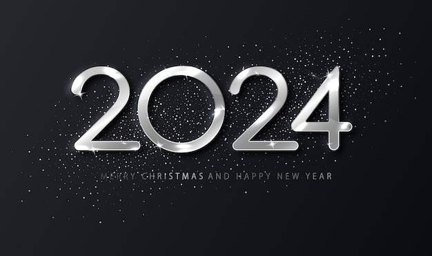 シルバー 2024 新年あけましておめでとうございますエレガントな背景デザイン カード バナーの休日テンプレート