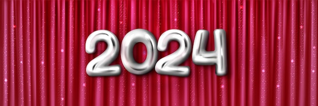 Бесплатное векторное изображение Серебряные номера 2024 года на шелковой ткани viva magenta
