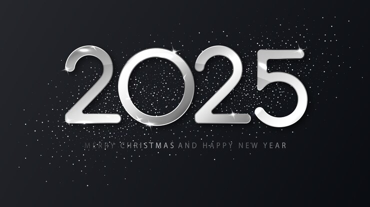 Бесплатный Вектор серебряный 2025 счастливого нового года элегантный фон праздничный шаблон для дизайна баннера карты