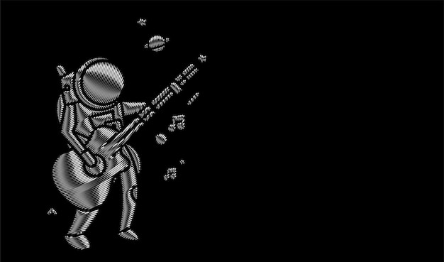 ギターを弾く銀の宇宙飛行士、粒子ベクトルの図。