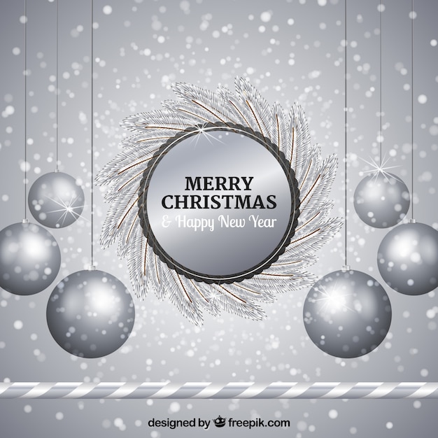 Free vector silver background of silvery christmas balls