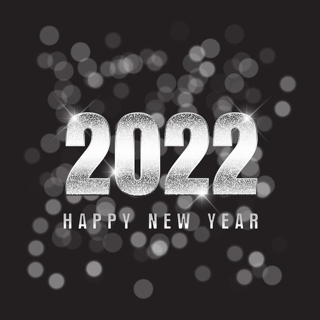 Free vector silver and black happy new year background with bokeh lights design