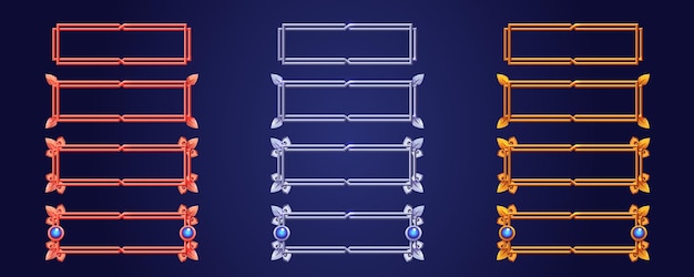 Silver bronze golden vintage game frames borders