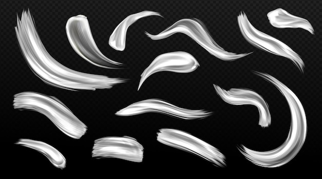 Free vector silver brush strokes, metal paint smears, grey or white colored metallic texture stains