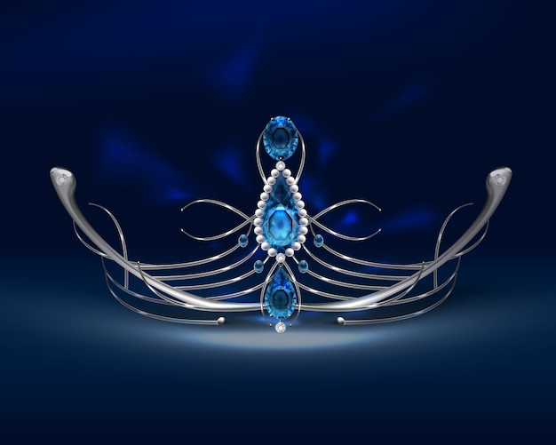 Free vector silver diadem with sapphires, pearls and diamonds isolated