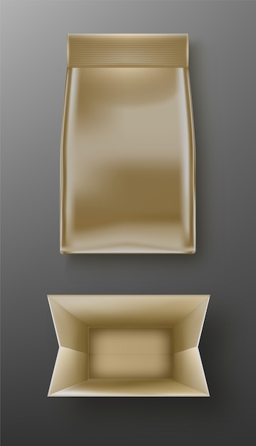Серебряный пакет с дойами, бумажный пакет или макет из фольги