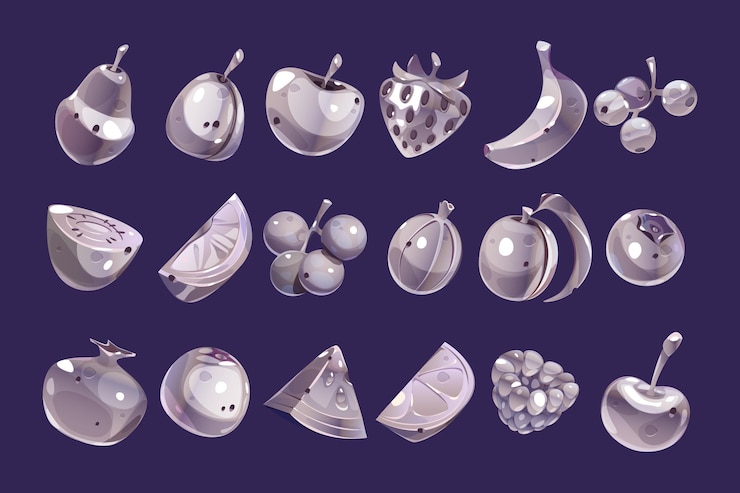 Free Vector silver fruit and berries game icons