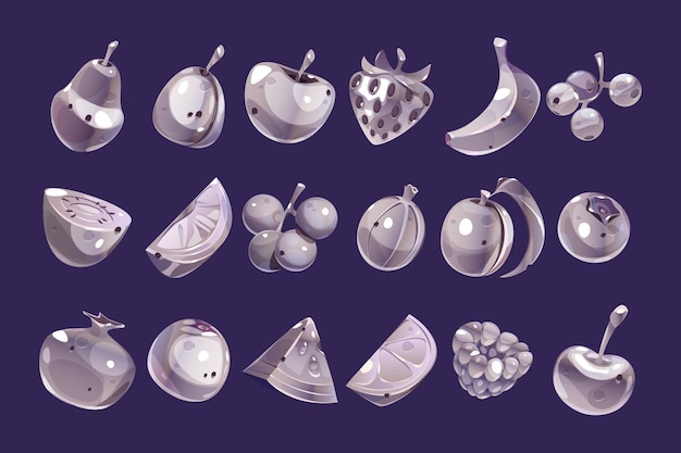 Silver fruit and berries game icons