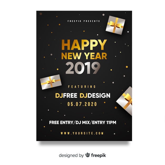 Free vector silver gifts new year party poster