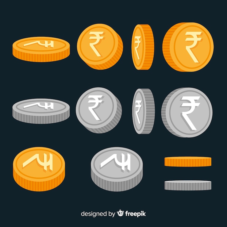 Free Vector silver and gold indian rupees coins