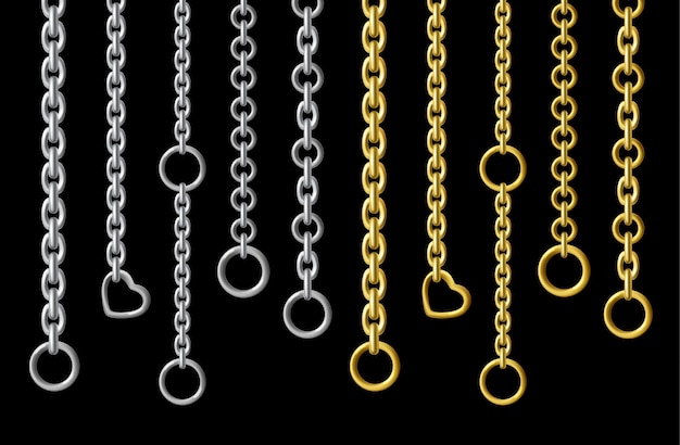 Free vector silver and gold metal chains in realistic style