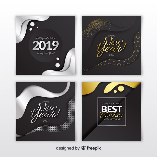 Silver and golden new year 2019 cards set