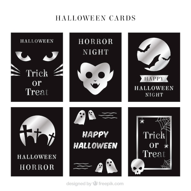 Vettore gratuito carte di halloween d'argento