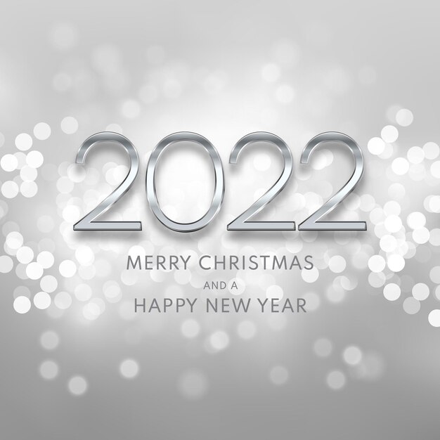 Silver Happy New Year background with metallic lettering design