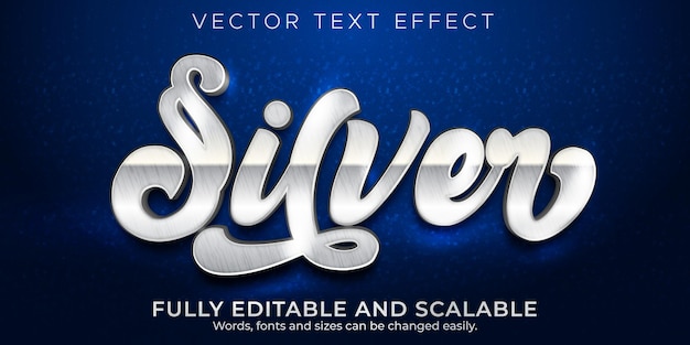 Silver metallic text effect, editable shiny and elegant text style