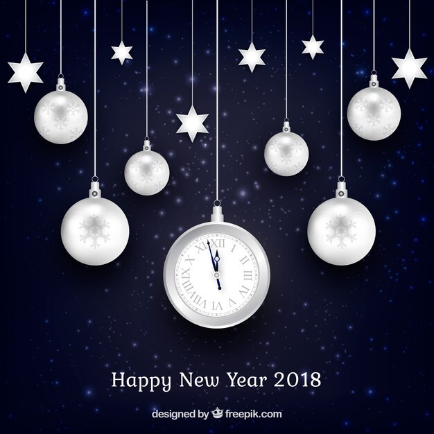 Silver new year 2018 background with christmas balls