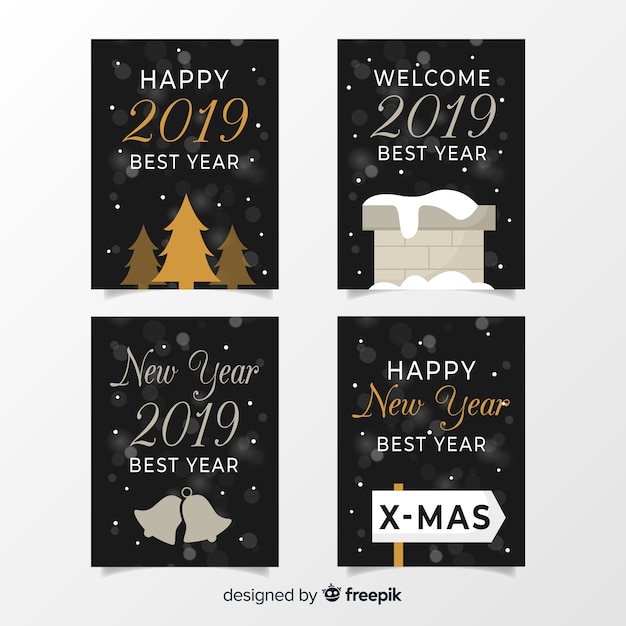 Free vector silver new year cards set