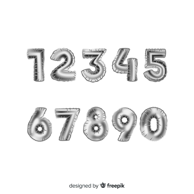 Silver numbers balloon set