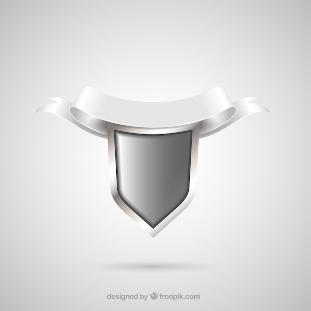 Vector Templates: Free Downloadable Silver Shield with Ornamental Ribbon Illustration