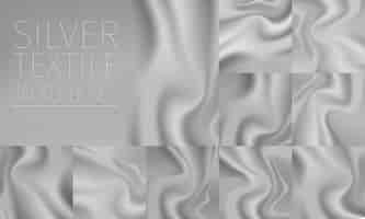 Free vector silver textile drapery horizontal backgrounds set