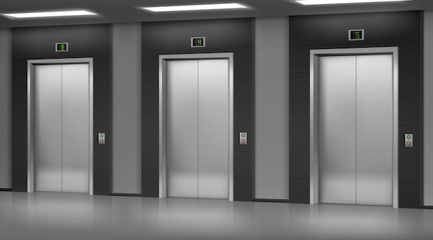 Free vector silwer steel elevator with closed doors in hallway