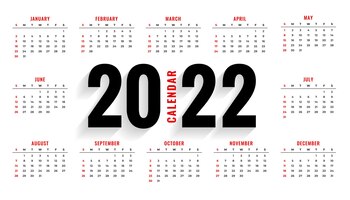 免费矢量简单2022宽日历模板设计