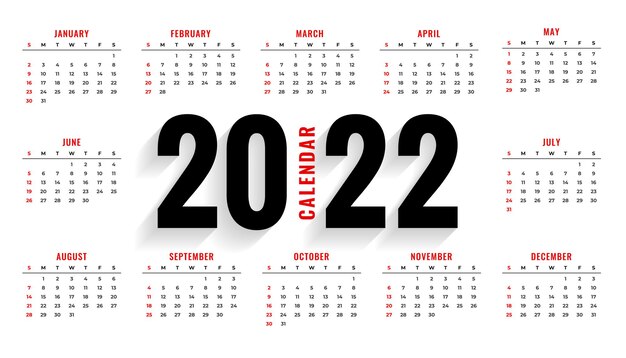 Simple 2022 Wide Calendar Template Design