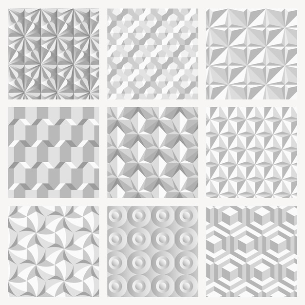 간단한 3D 기하학적 패턴 벡터 회색 배경 세트