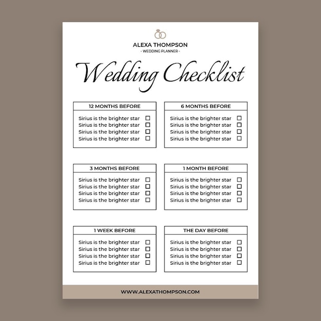 Vettore gratuito semplice lista di controllo per wedding planner alexa thompson