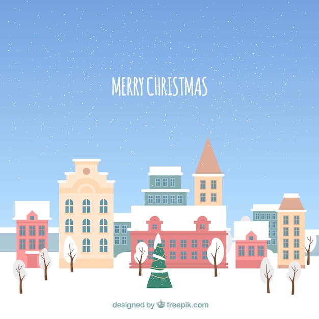 Free vector simple background with a christmas town