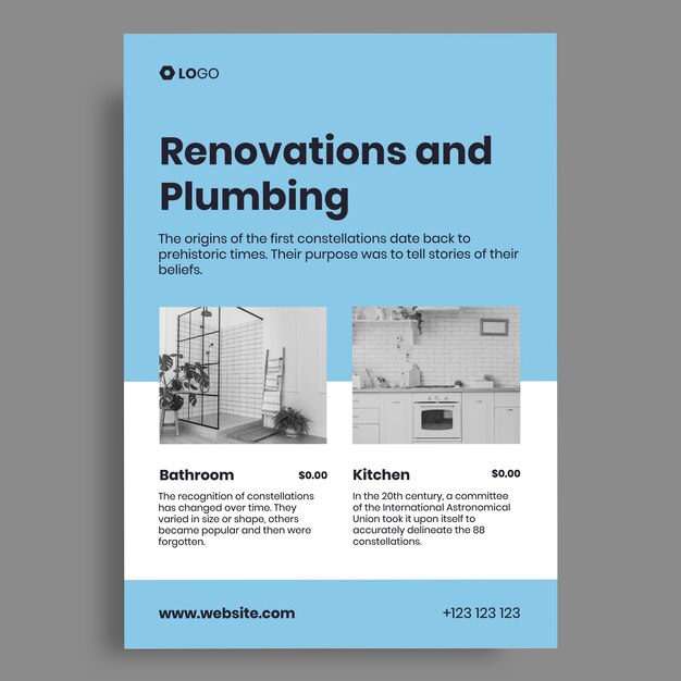 Simple bathroom and kitchen remodeling plumbing flyer