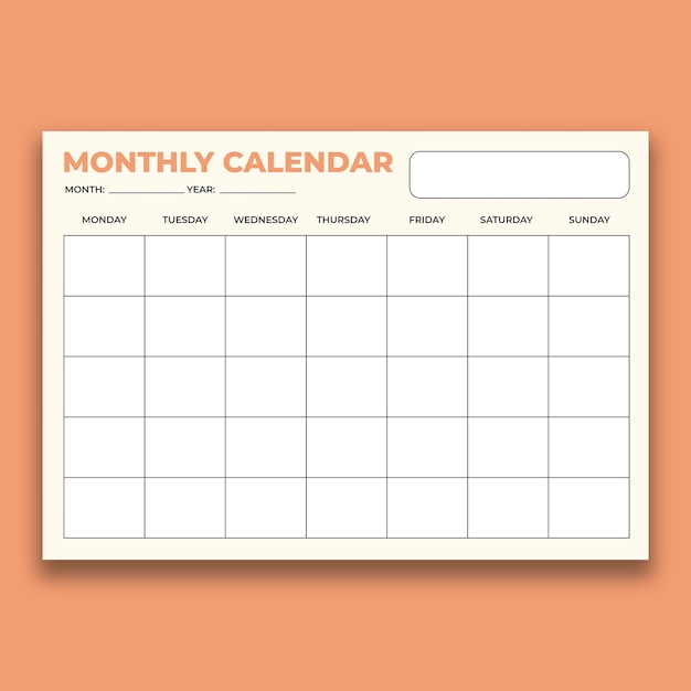 Простой пустой ежемесячный шаблон календаря