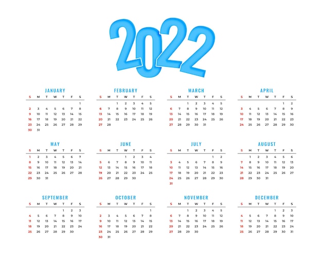 Simple blue 2022 new year calendar design