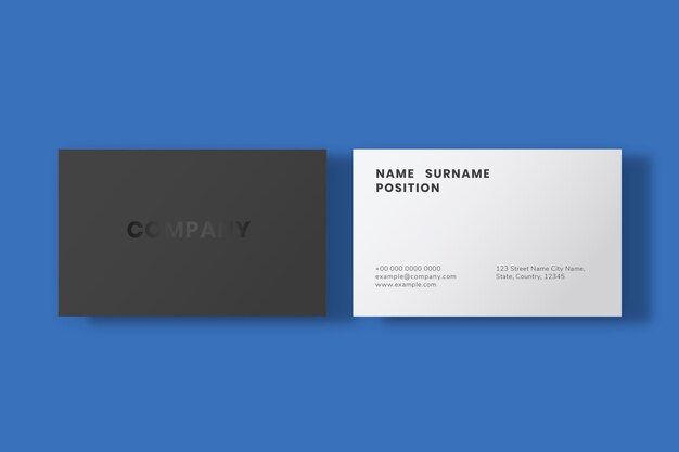 Simple business card design in minimal black and white with front and rear view