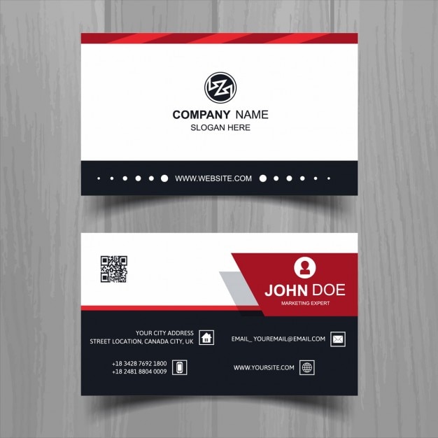 Simple business card with red geometric shapes